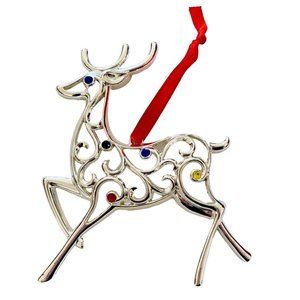 Lenox Reindeer Ornament American by Design 5" High Sparkle and Scroll Crystal